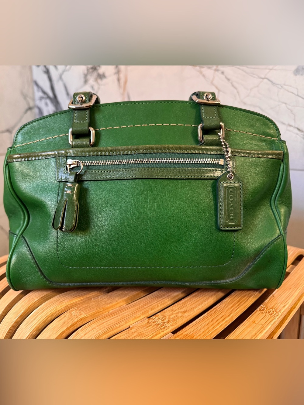 Vintage Coach Hamilton Satchel Bag in Kelly Green Leather